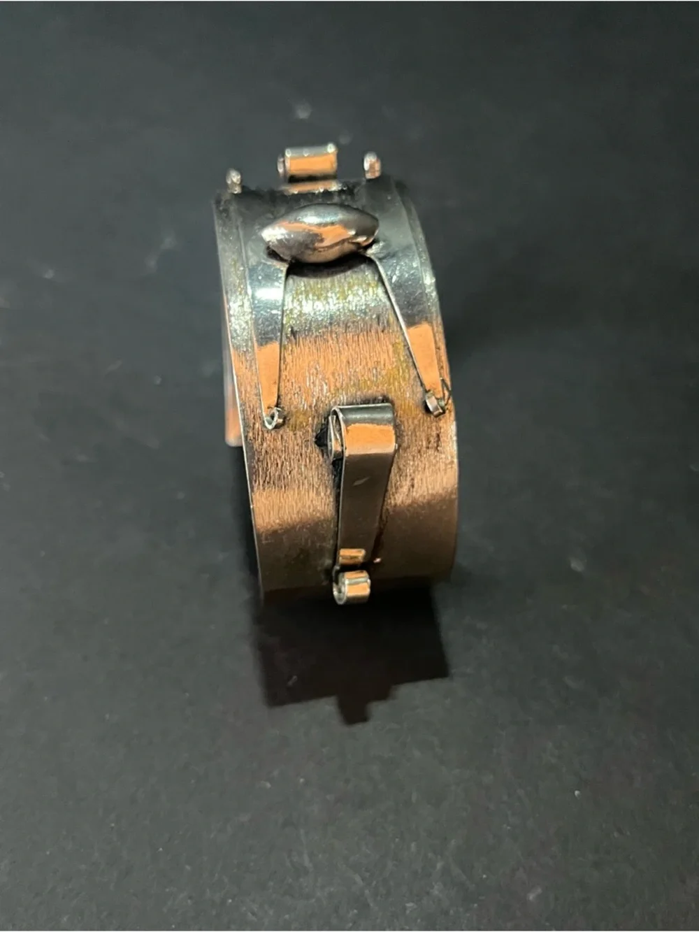 Silvertone Modernist industrial cuff bracelet Sculptural Steampunk
